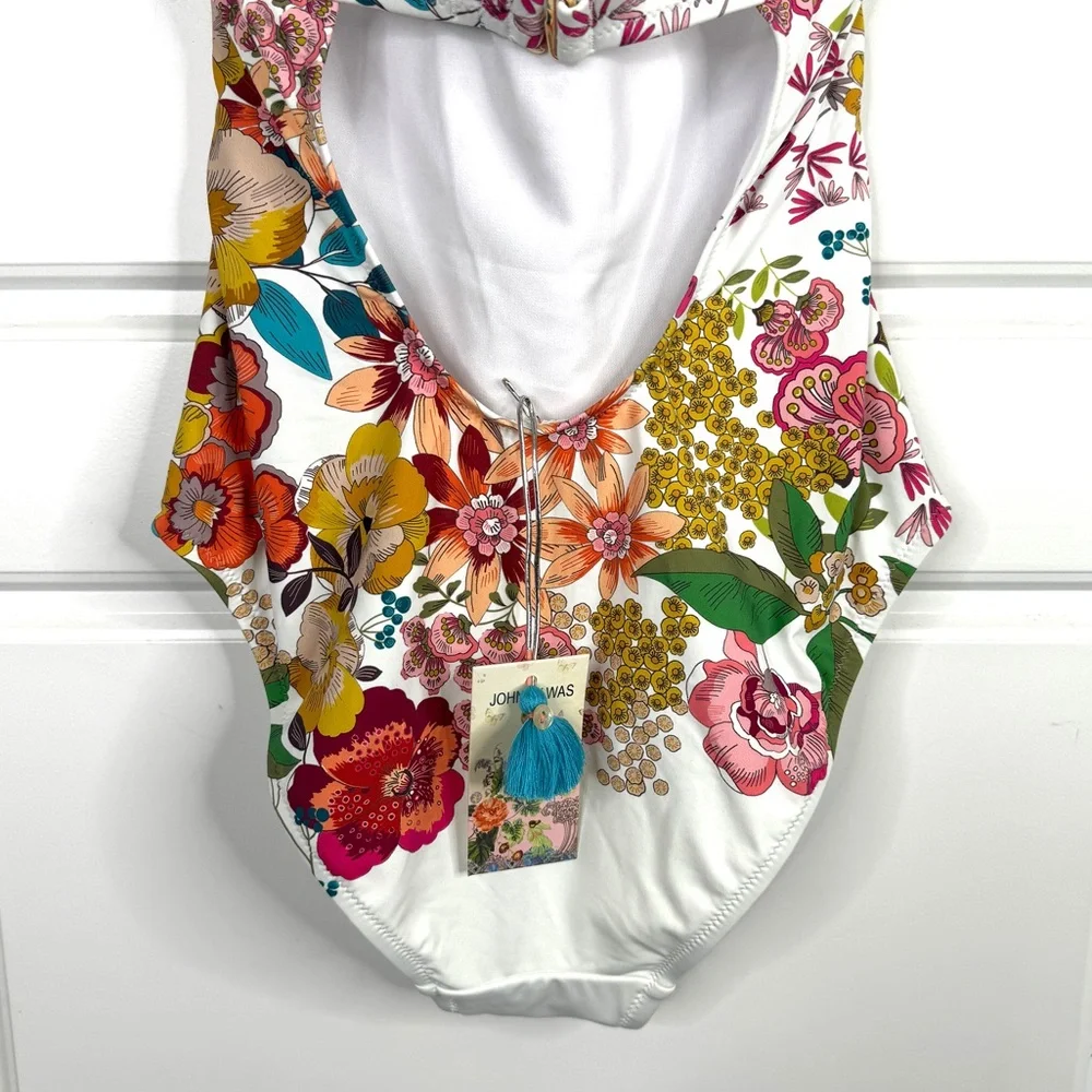 JOHNNY WAS Millo Twist Bra One Piece Swimsuit NEW Size S White Boho Floral